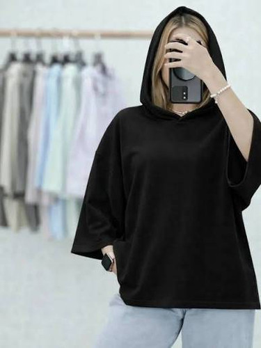 تیشرت کلاهدار بیسیک نخ پنبه رنگ مشکی و قهوه ای