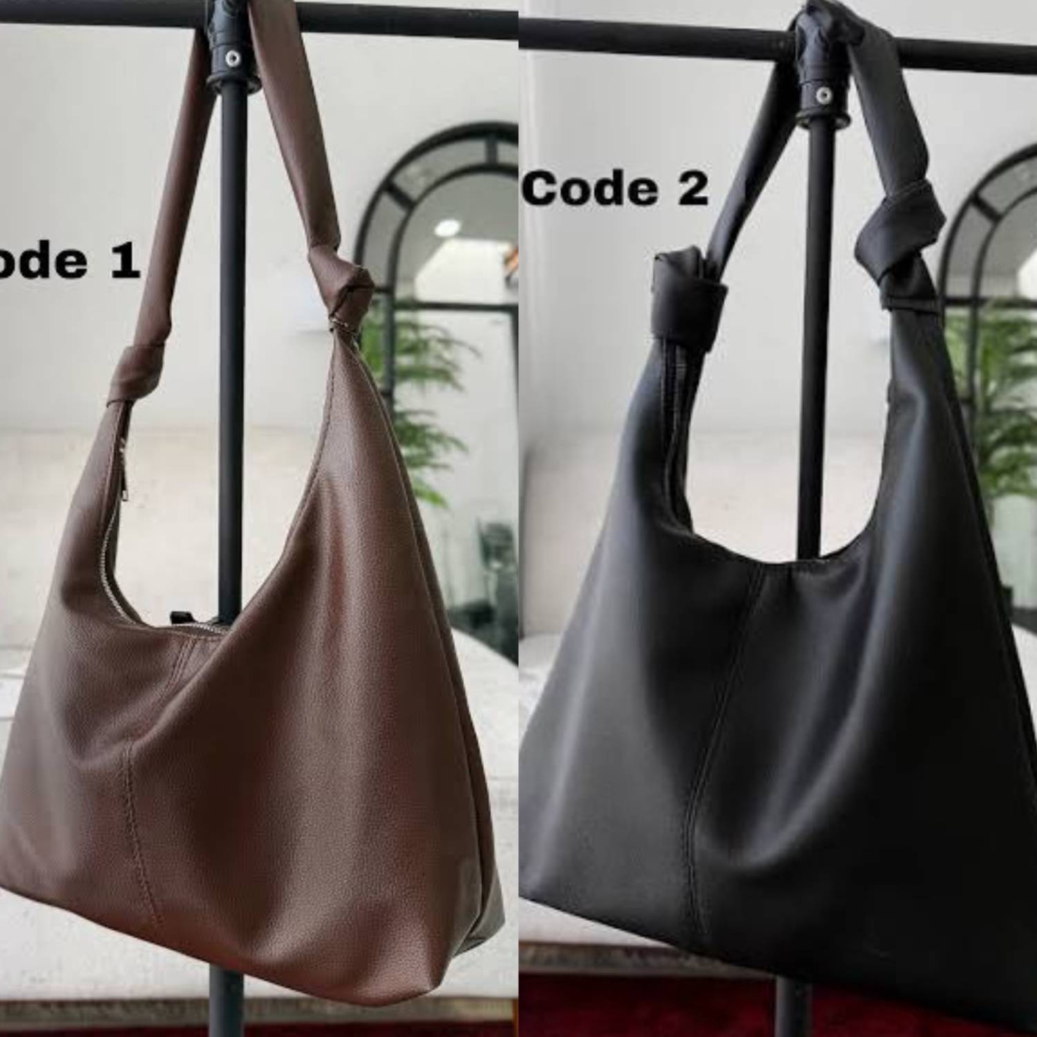 کیف بند گره ای چرمی رنگ مشکی و موکا