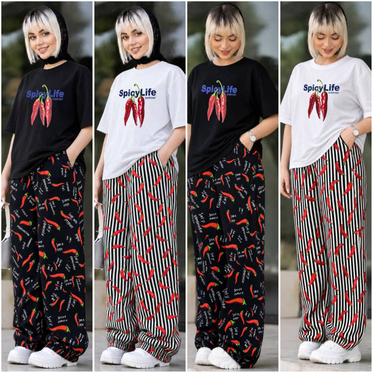 ستpepper ست تیشرت شلوار فلفل مشکی و سفید