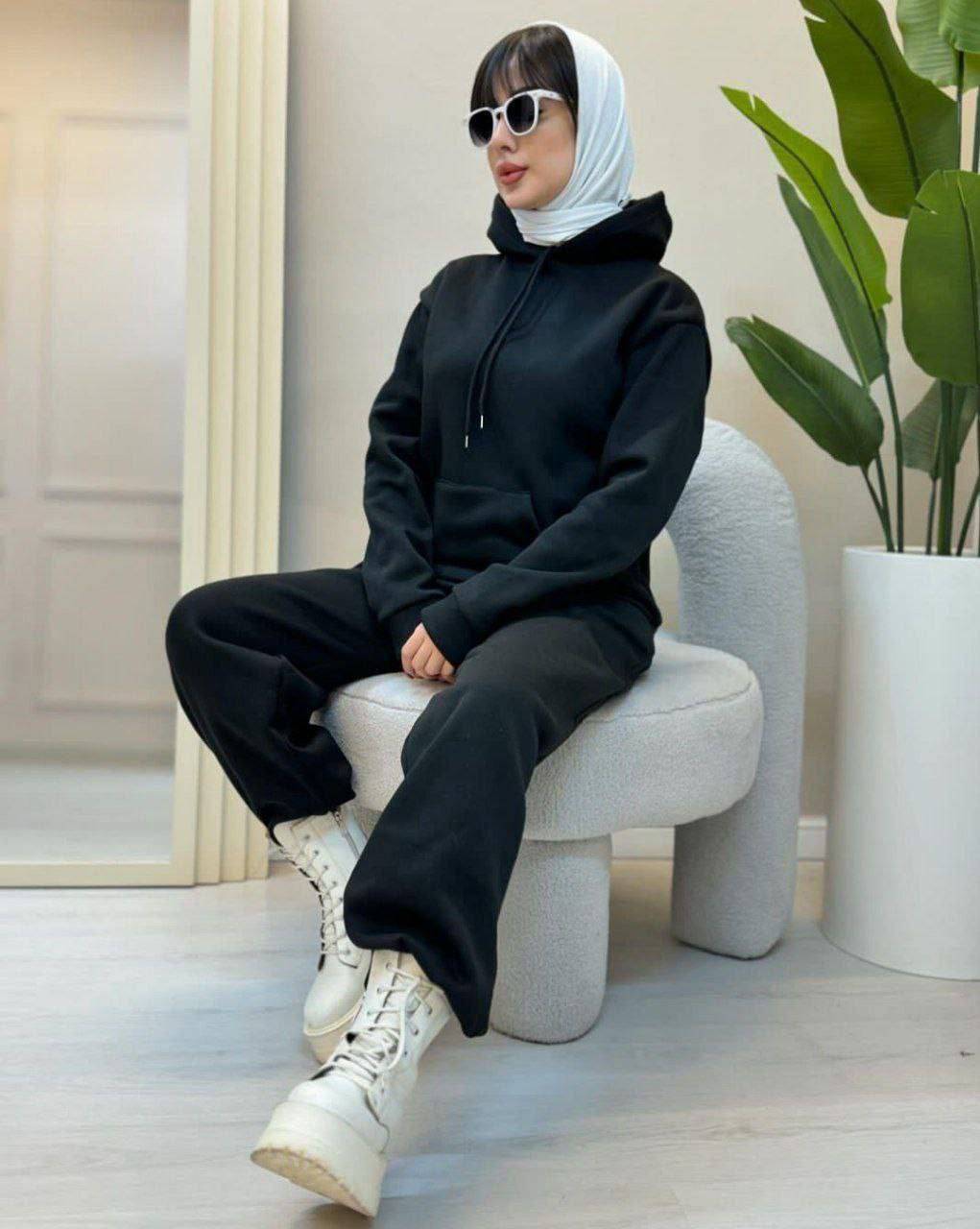 ست اترین ست هودی شلوار دورس تو کرکی مشکی